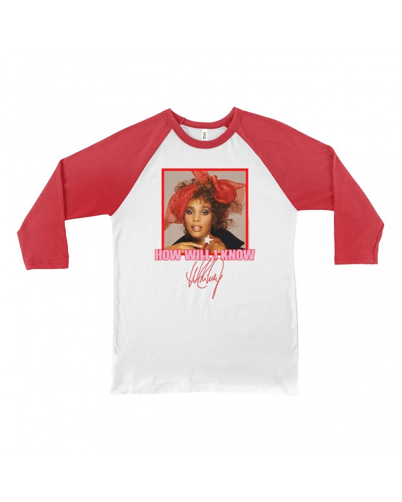 Whitney Houston 3/4 Sleeve Baseball Tee | How Will I Know Red Bow Photo Design Shirt $12.99 Shirts