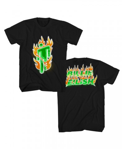 Billie Eilish T-Shirt | Flaming Neon Official Logo Shirt $6.43 Shirts