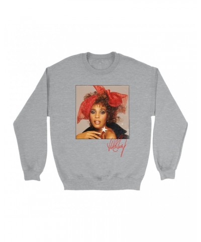 Whitney Houston Sweatshirt | Whitney Red Star Photo With Signature Distressed Sweatshirt $6.82 Sweatshirts