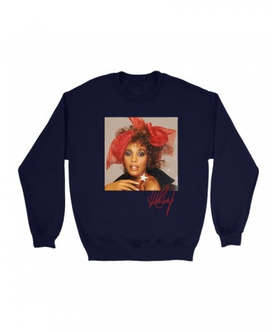 Whitney Houston Sweatshirt | Whitney Red Star Photo With Signature Distressed Sweatshirt $6.82 Sweatshirts