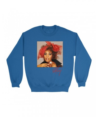 Whitney Houston Sweatshirt | Whitney Red Star Photo With Signature Distressed Sweatshirt $6.82 Sweatshirts