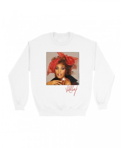 Whitney Houston Sweatshirt | Whitney Red Star Photo With Signature Distressed Sweatshirt $6.82 Sweatshirts