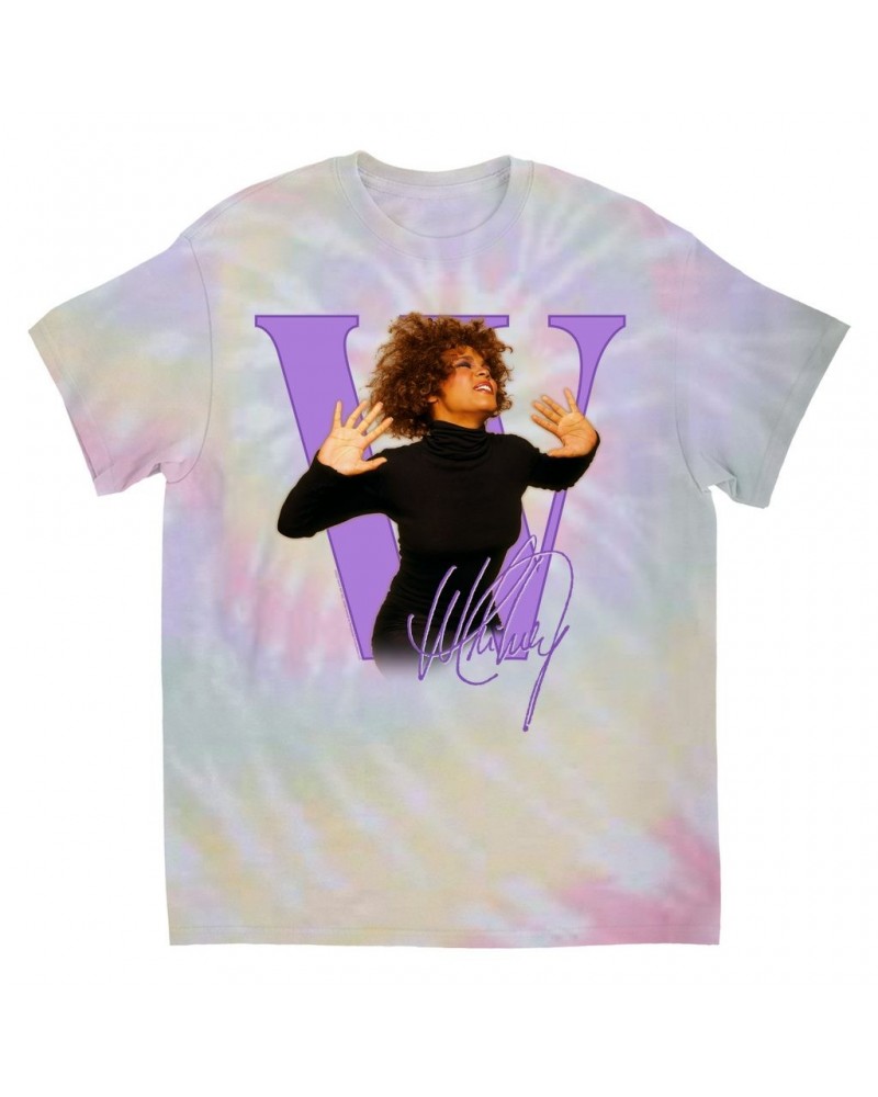 Whitney Houston T-Shirt | Purple "W" Is For Whitney Tie Dye Shirt $16.68 Shirts